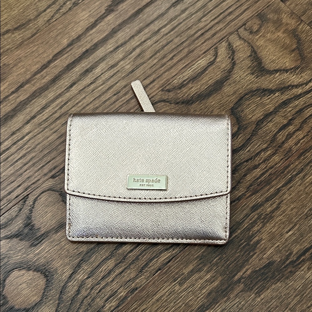 kate spade metallic rose gold compact leather wallet